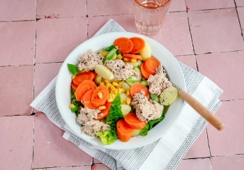 Baby potatoes salad with carrot, corn & tuna