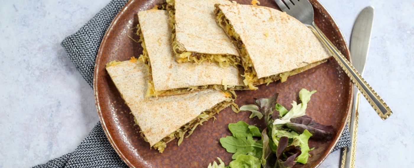 Quesadilla met gehakt & zuurkool