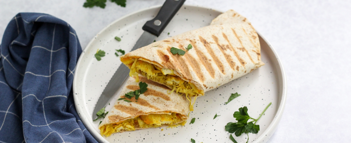 Wrap met zoete aardappel, zuurkool & kip kerrie