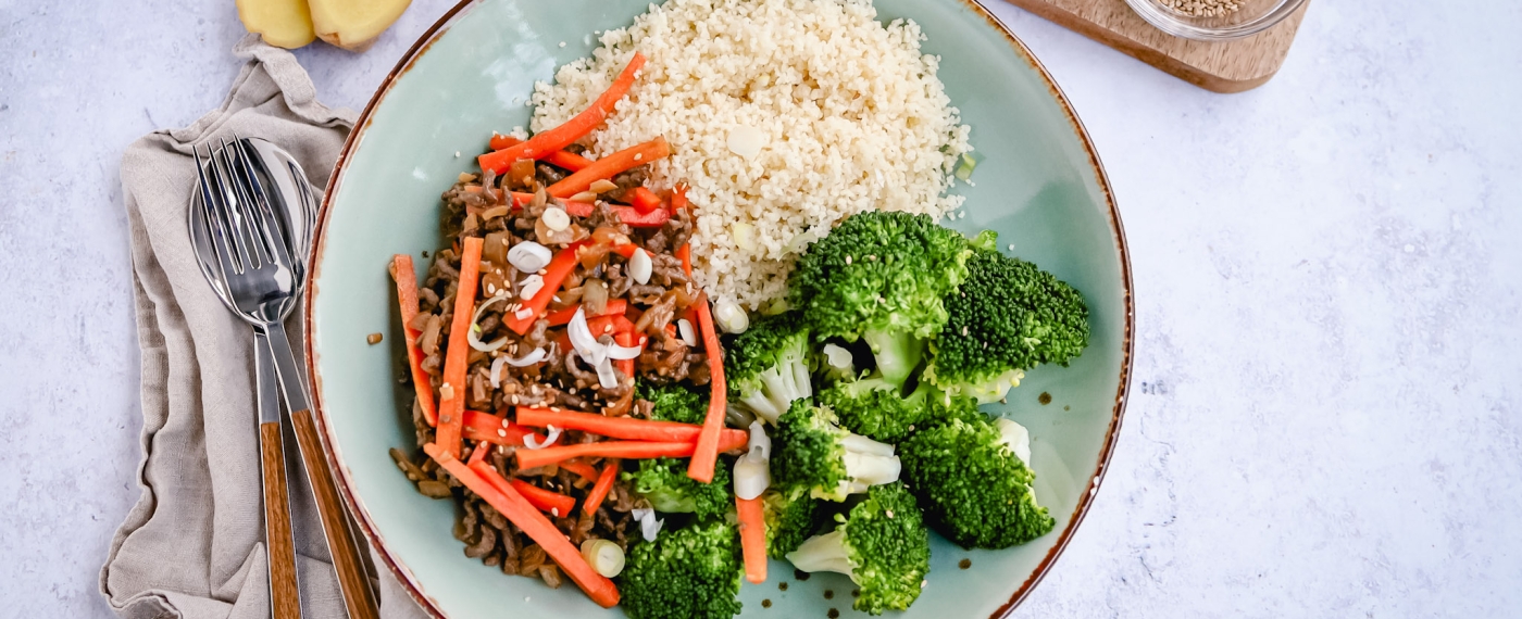Couscous met broccoli & Aziatisch gehakt