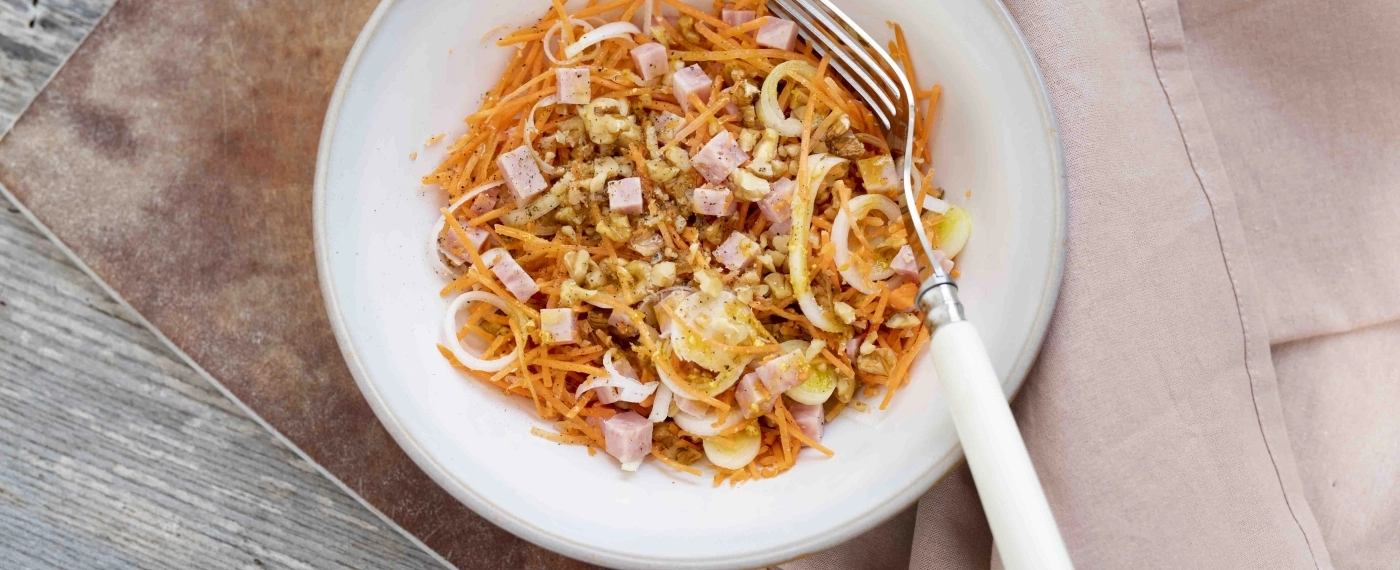 Ham & prei salade met wortel