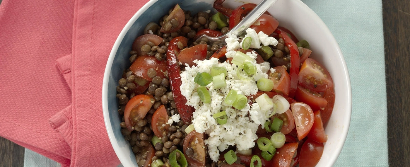 Lauwwarme linzensalade met feta