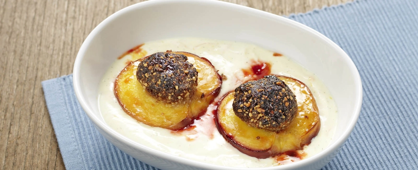 Warme perzik met homemade vanillekwark