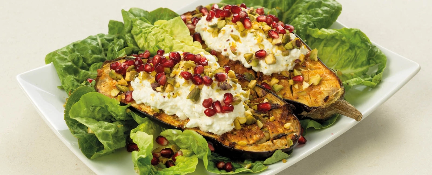 Pittige aubergine met noten