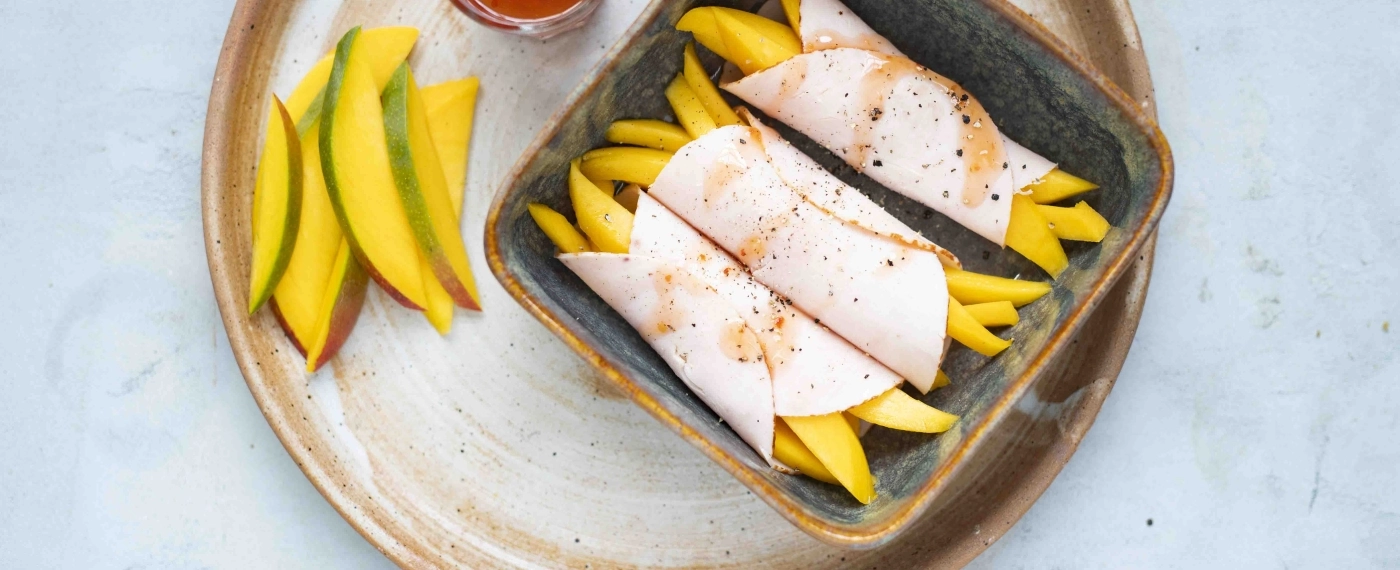 Pittige kalkoen rolletjes met mango