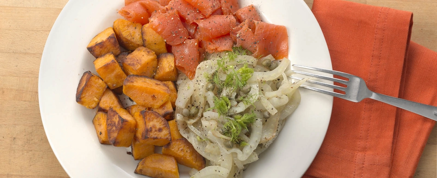 Venkel met zoete aardappel & gerookte zalm
