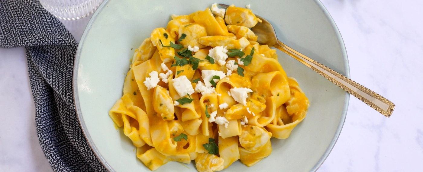 Pappardelle met pompoensaus & kipfilet