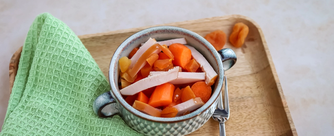 Worteltjes met abrikozen & gerookte kipfilet