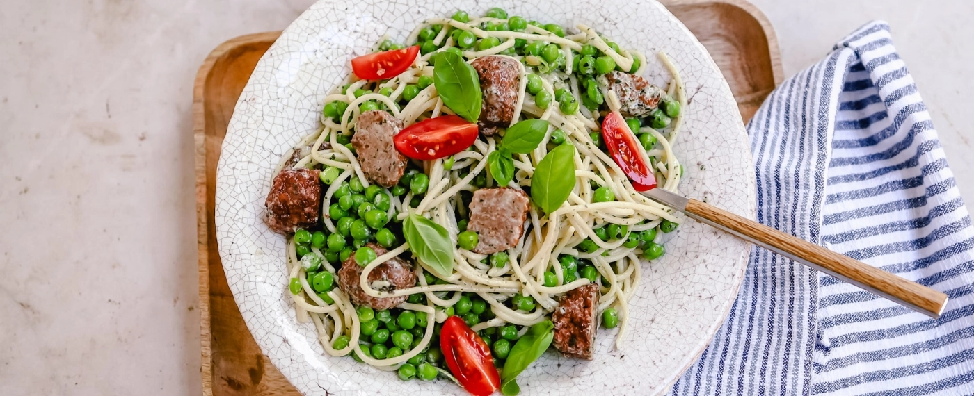 Spaghetti met falafel & pestosaus