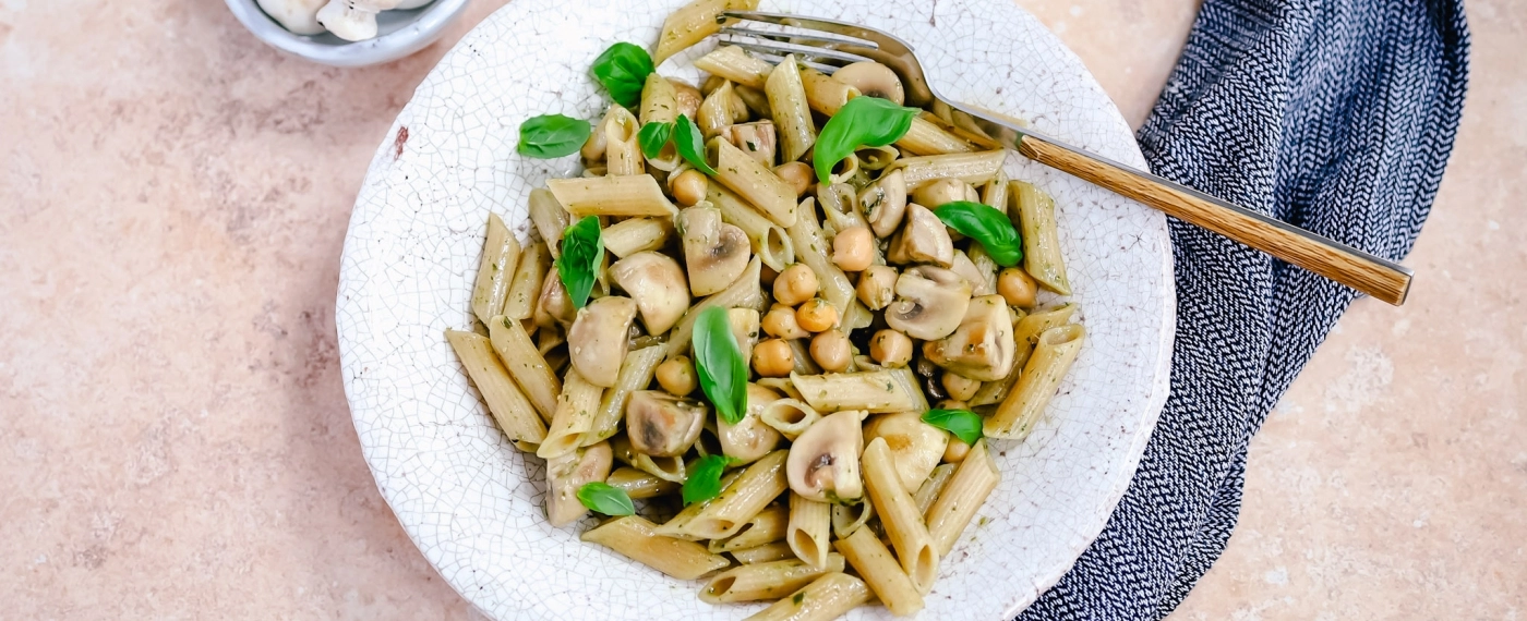 Penne met champignons & kikkererwten