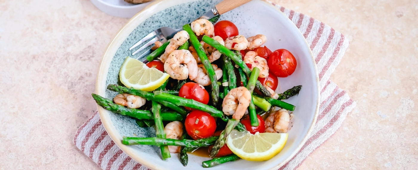 Garnalen met groene asperges & cherry tomaten
