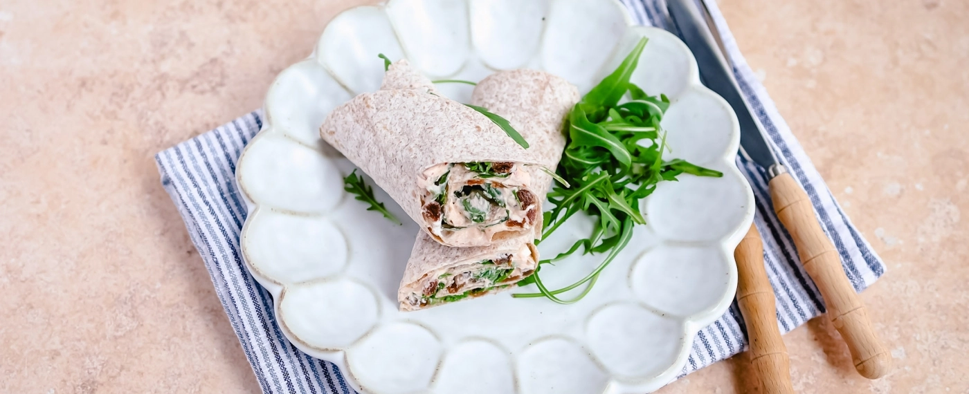 Wrap met pittige geitenkaas & rucola