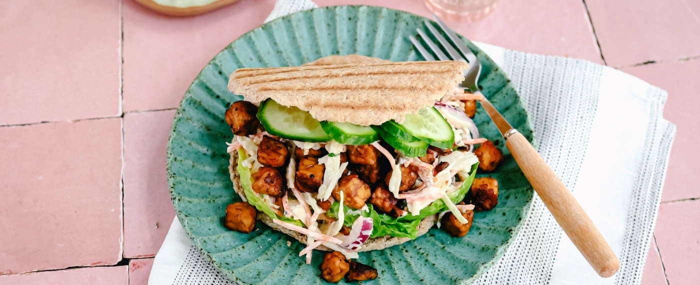 Pitabroodje met koolsalade & tempeh