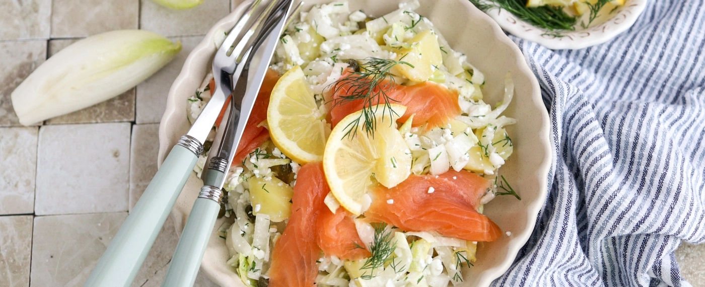 Aardappelsalade met witlof & gerookte zalm