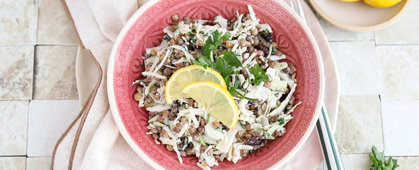 Koolsalade met linzen, ricotta & citroen