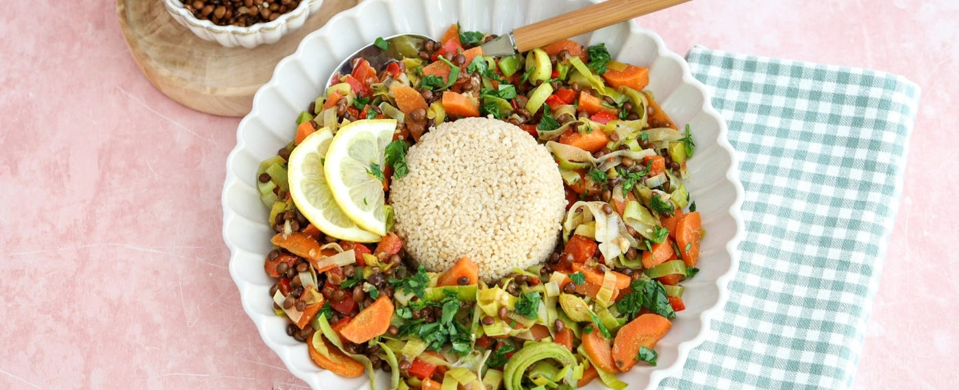 Marokkaanse linzenstoof met couscous