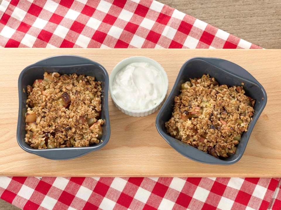 Appelcrumble met dadels & abrikozen