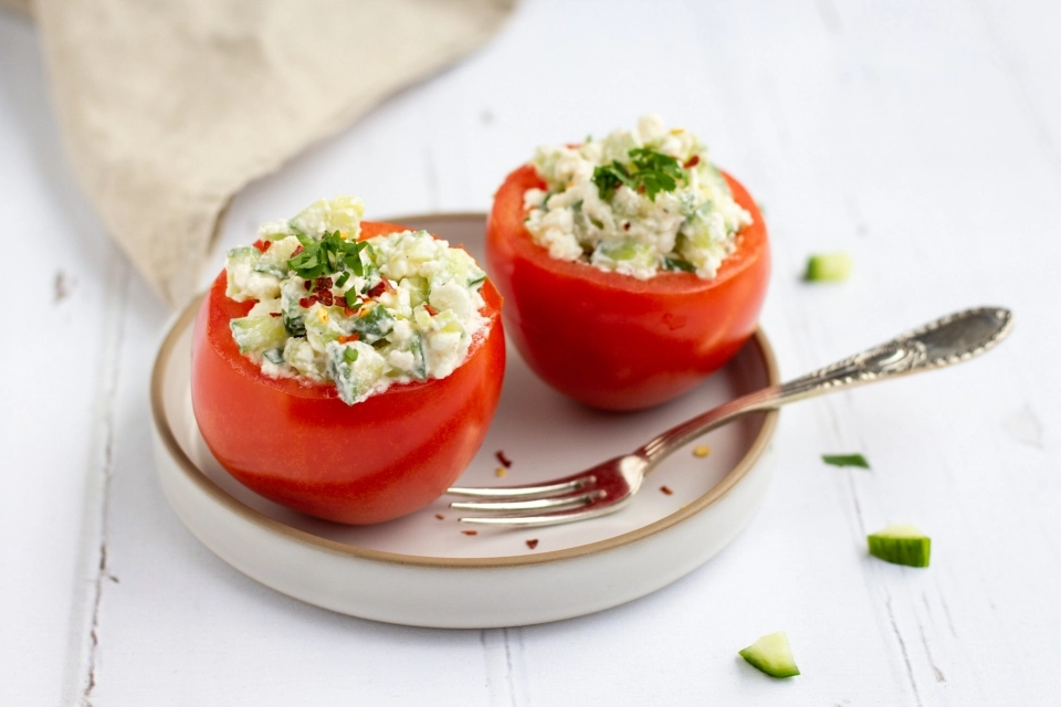 Gevulde tomaten met cottage cheese