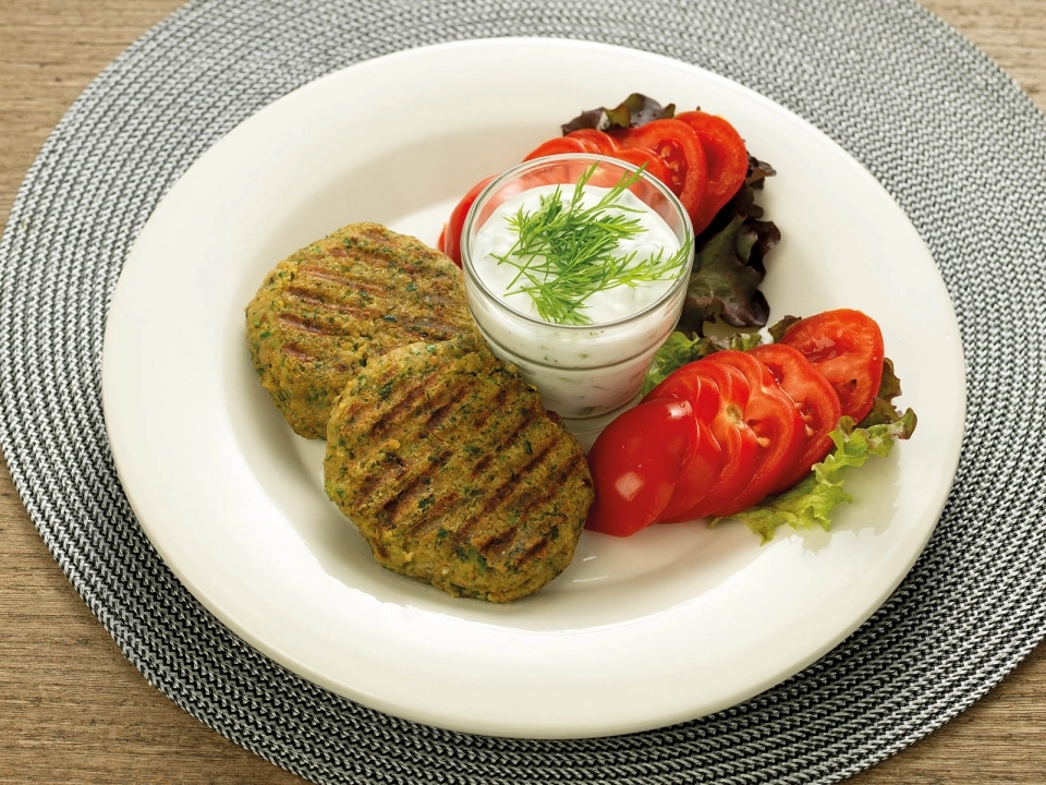 Kikkererwtenburger met tzatziki