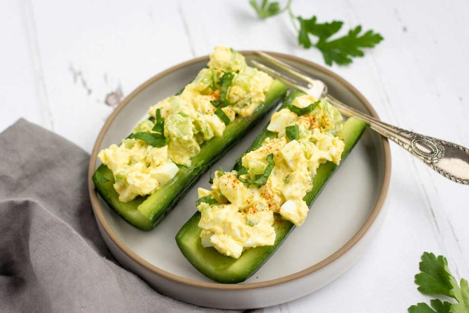 Komkommer bootjes met eiersalade