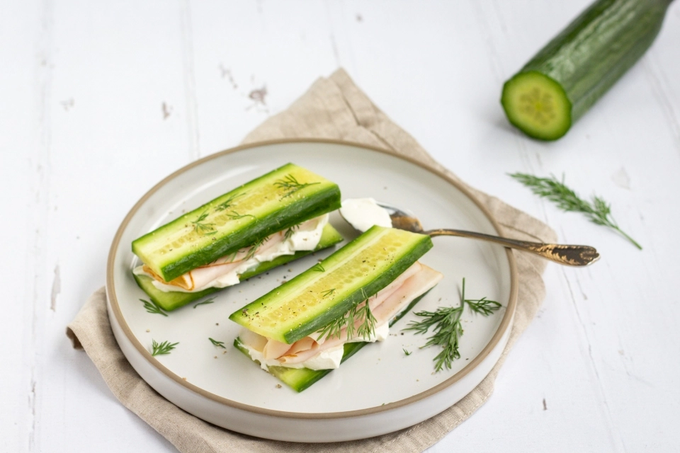 Komkommer sandwich met kalkoenfilet