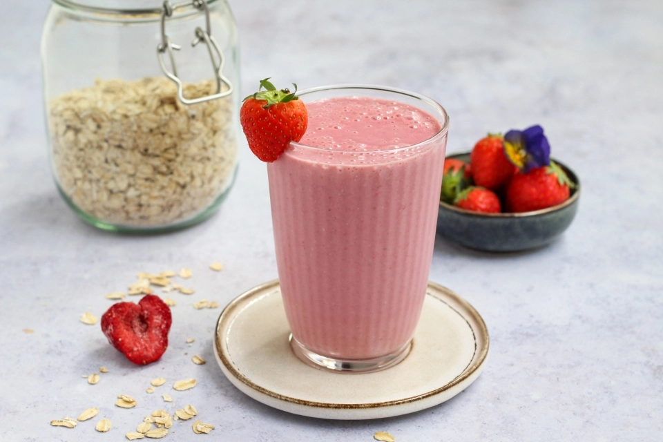 Banaan & aardbeien ontbijt shake