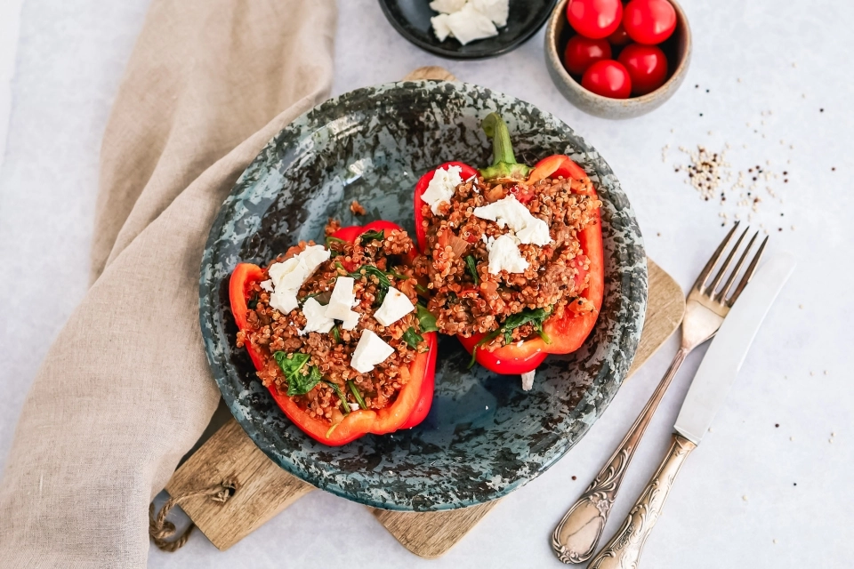 Gevulde paprika met quinoa & gehakt