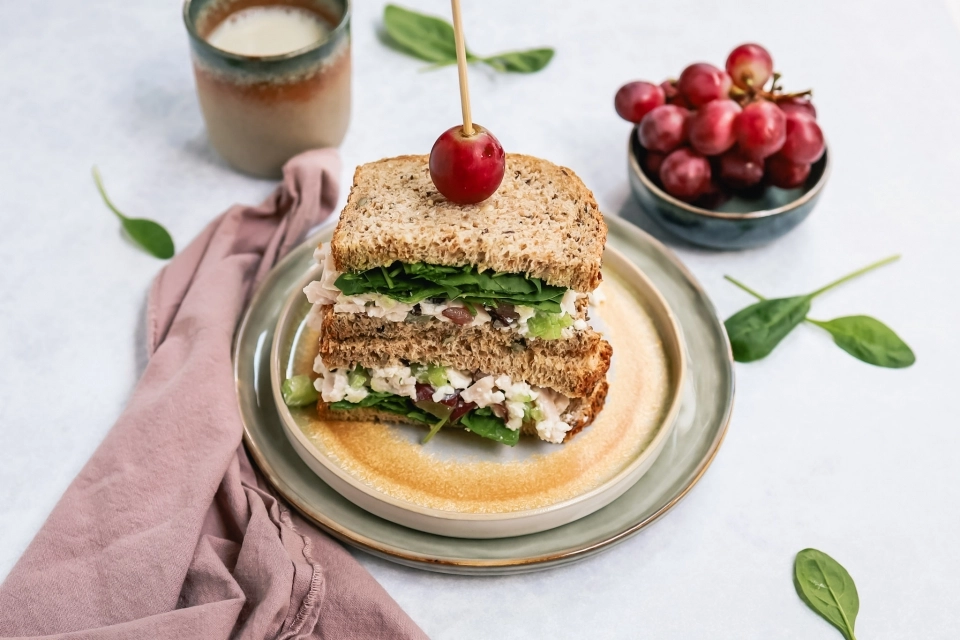Sandwich met kip & cottage cheese salade