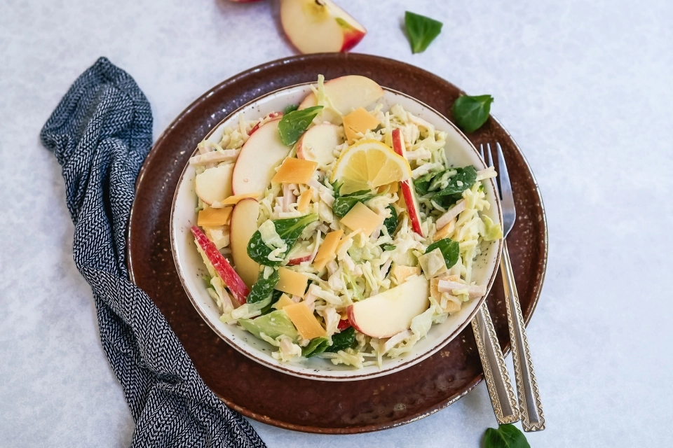 Witte kool salade met kipreepjes & appel