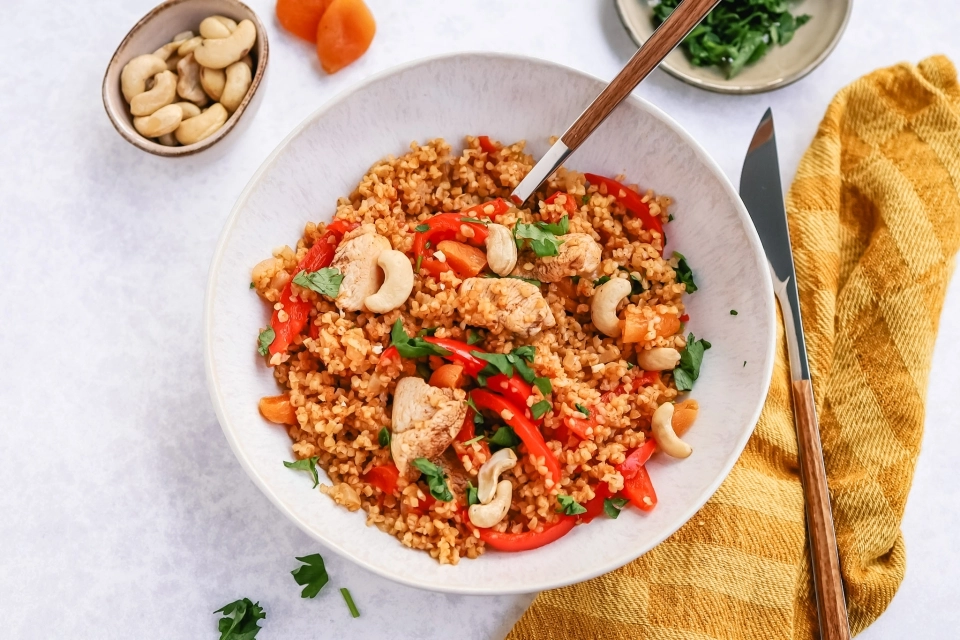 Bulgur pilav met kip & abrikozen