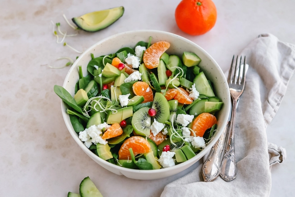 Salade met kiwi, mandarijn & avocado