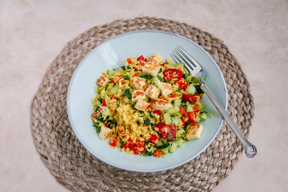 Bloemkoolrijst salade met halloumi