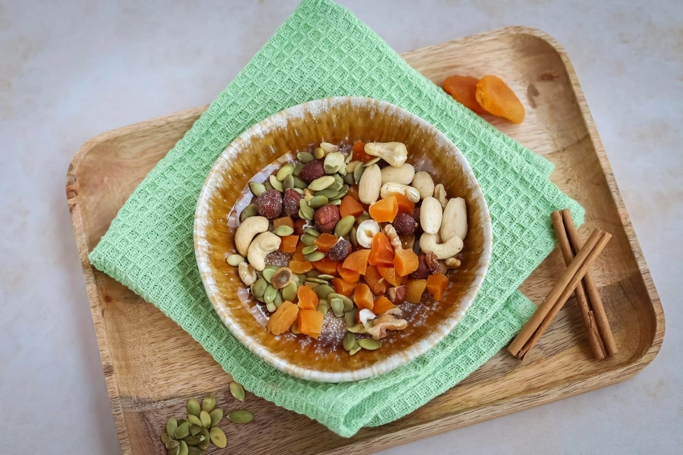 Noten met abrikozen & pompoenpitten