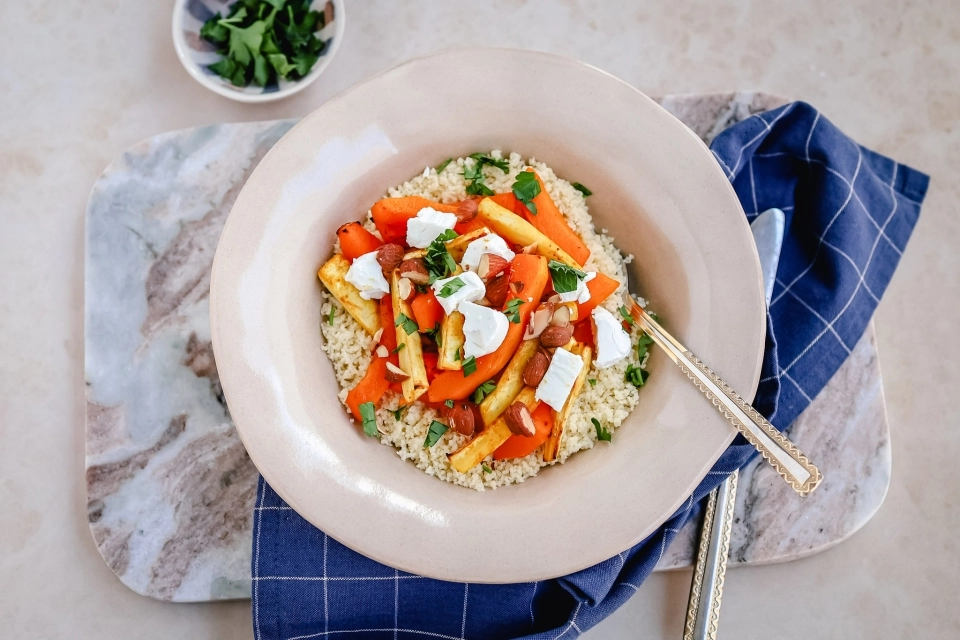 Couscous met pastinaak, pompoen & feta