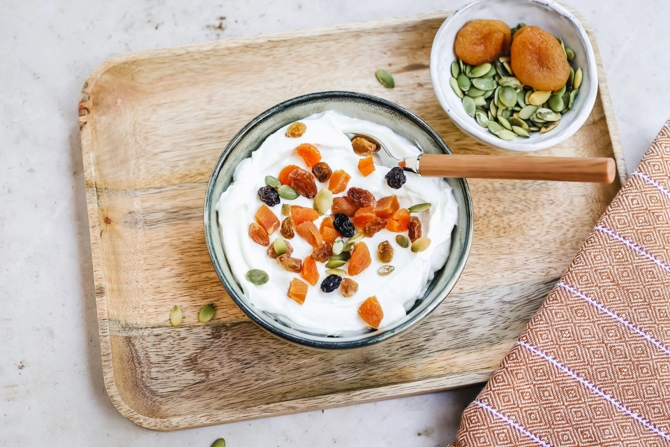Kwark met rozijnen & abrikozen
