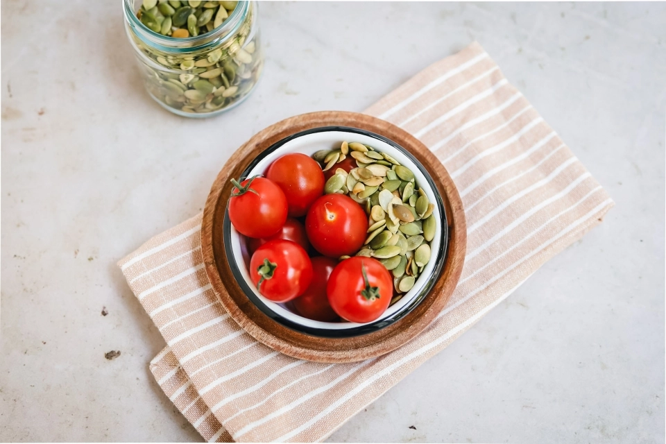 Cherry tomaten met pompoenpitten