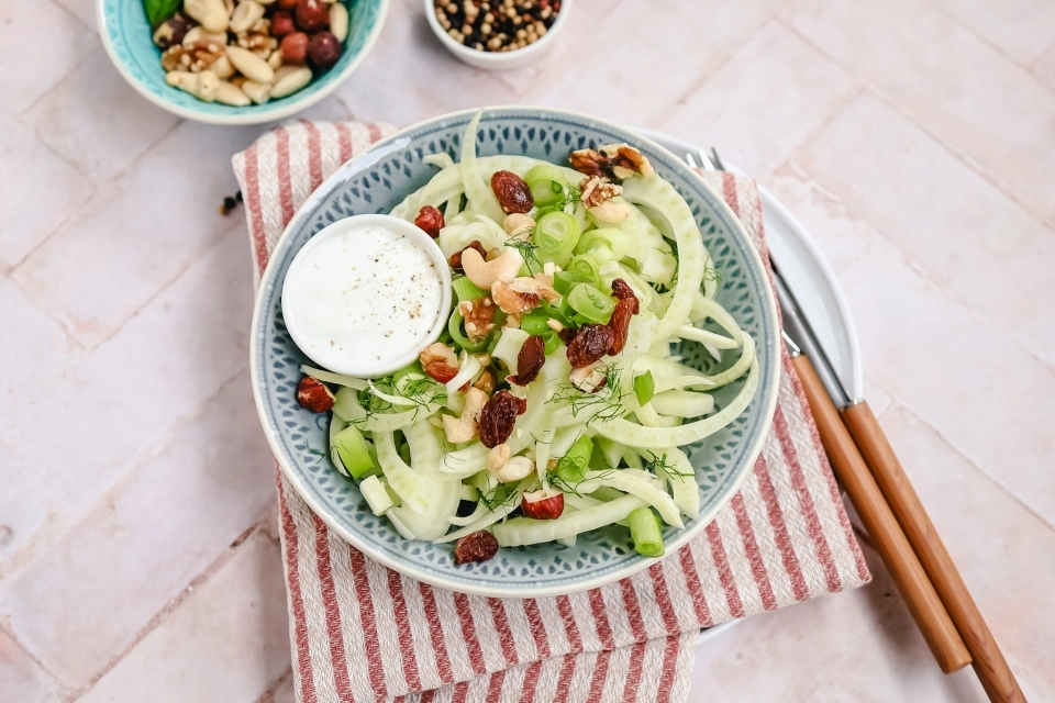 Venkelsalade met notenmix & rozijnen