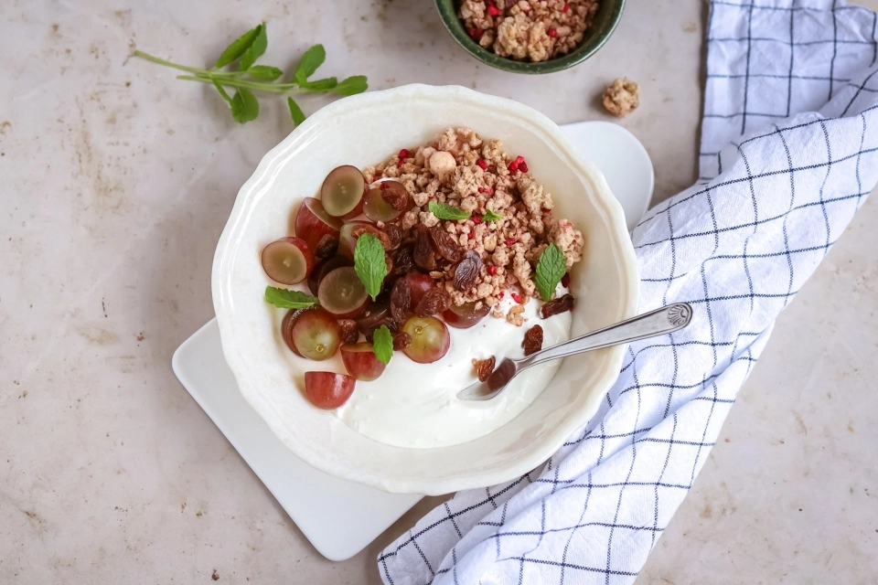 Kwark met druiven & muesli