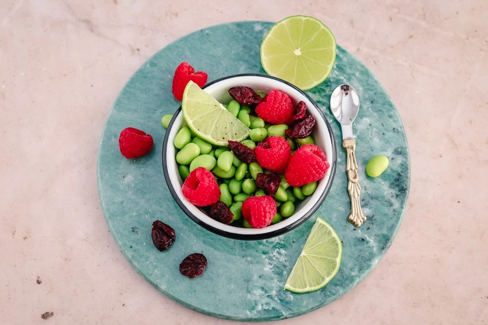 Frambozen & edamame boontjes salade