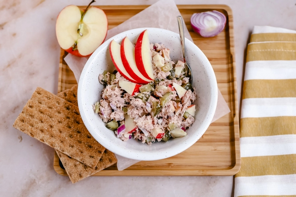 Tonijnsalade met appel & crackers