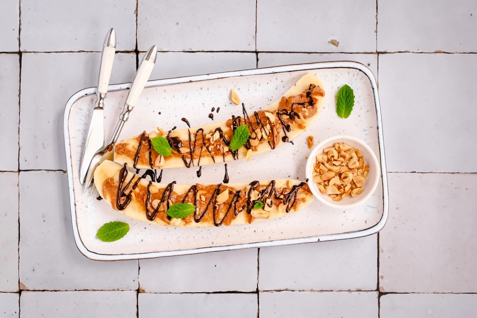 Banaansandwich met pindakaas & pure chocolade