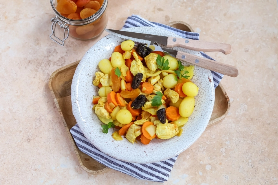 Zoete krieltjesschotel met kip & wortel