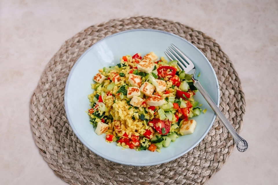 Rijstsalade met halloumi