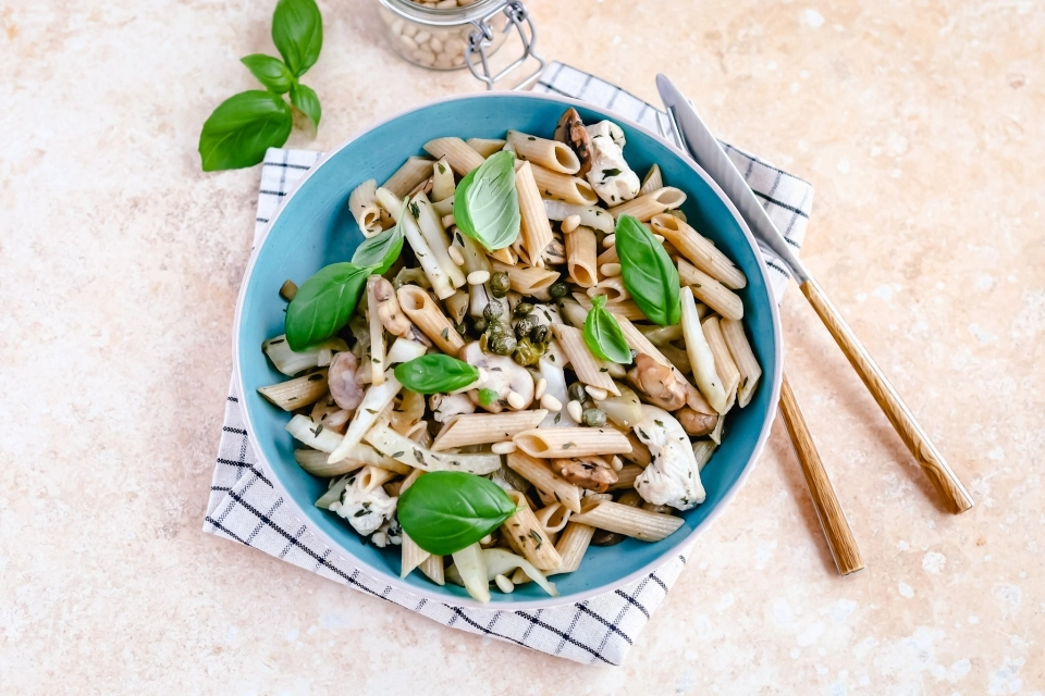 Penne met kip, venkel & champignons