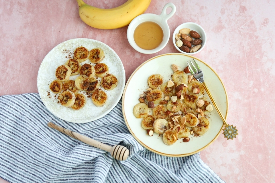 Gebakken banaan met honing & kaneel