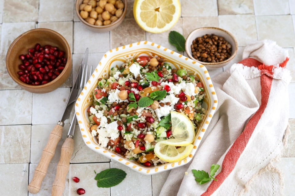 Tabouleh met linzen & kikkererwten