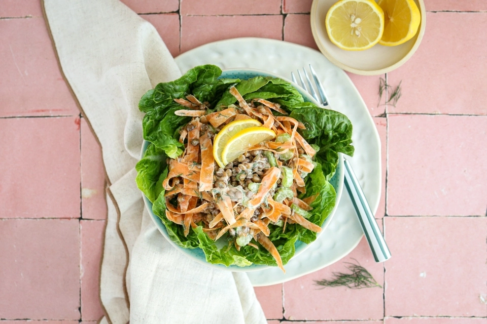Linzensalade met wortel & mosterddressing
