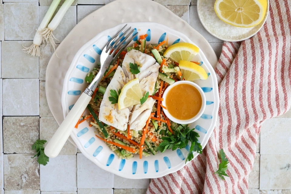 Kabeljauw met wortel & komkommer