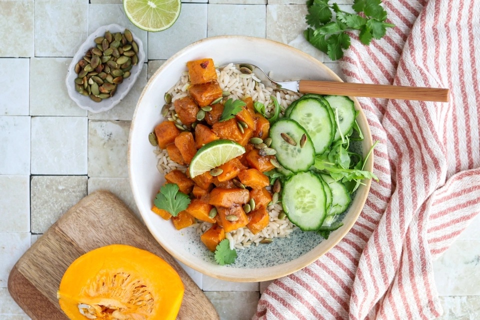 Pompoen rendang met rijst